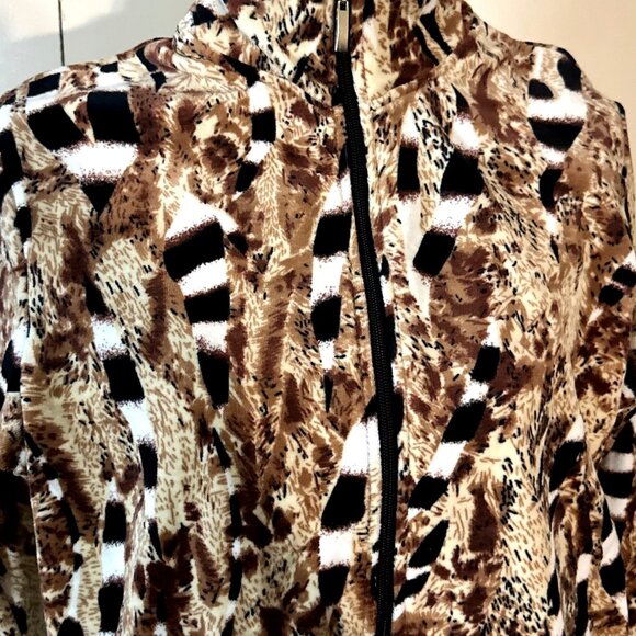 Y2k Track Athleisure Jacket Top Size Medium Soft Plush Brown Black Granny Sleek - Picture 3 of 9